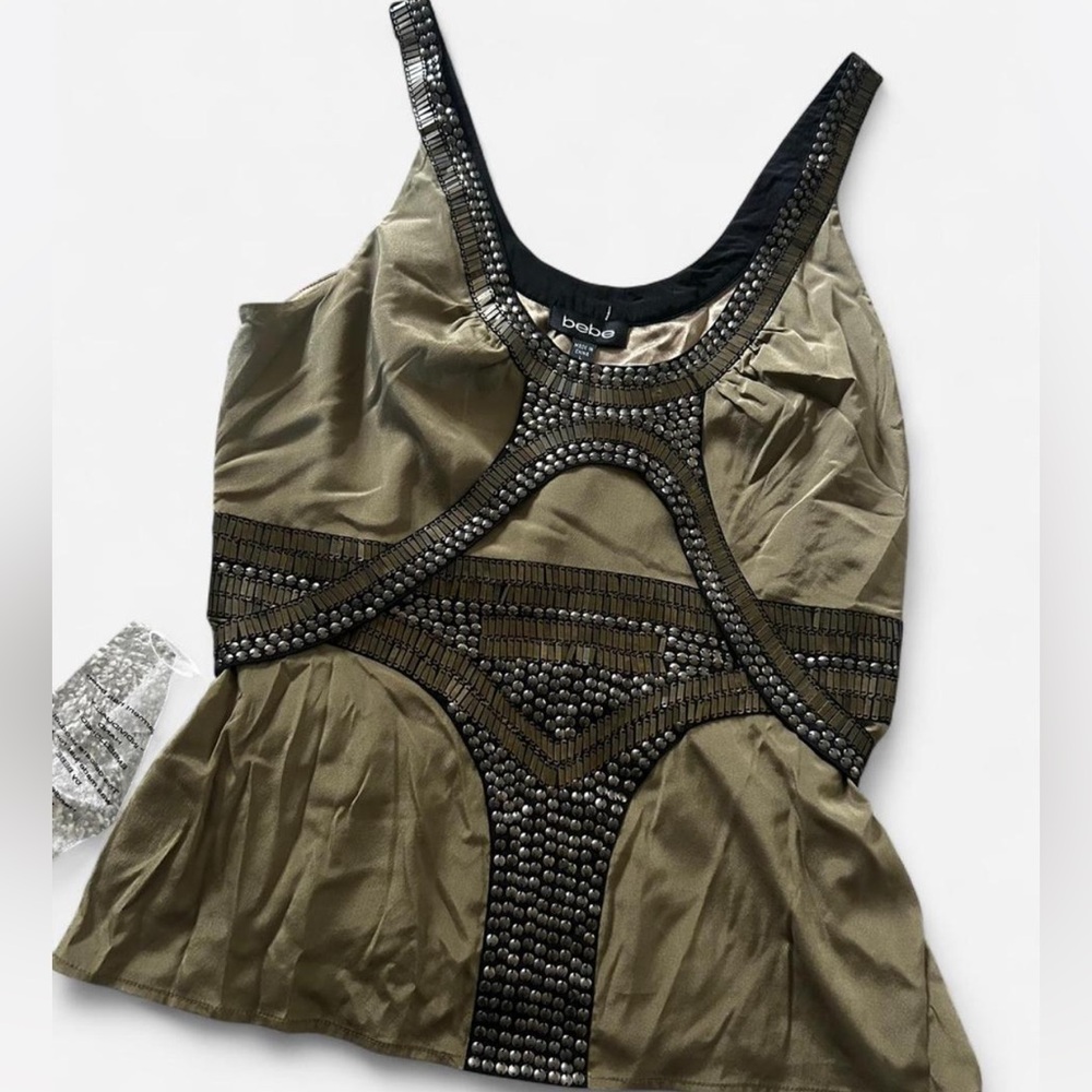 bebe Olive and Black Embellished Tank Top